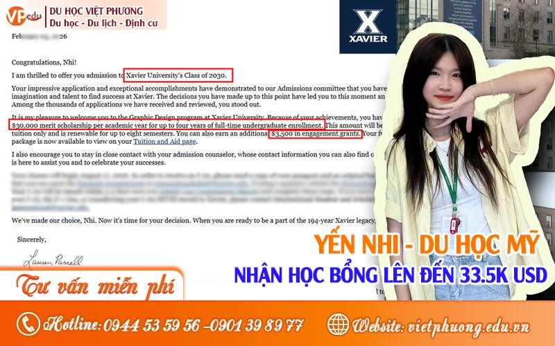Học sinh của Du học Việt Phương đậu học bổng trường Xavier University