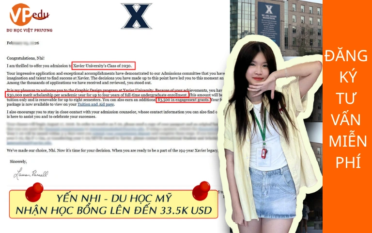Học sinh của Du học Việt Phương săn thành công học bổng du học Mỹ đến 33.500USD
