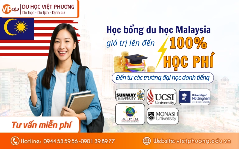 Học bổng du học Malaysia 2026: Giá trị UP TO 100% học phí