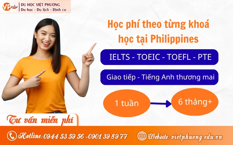 học phí theo từng khá học tại philippines